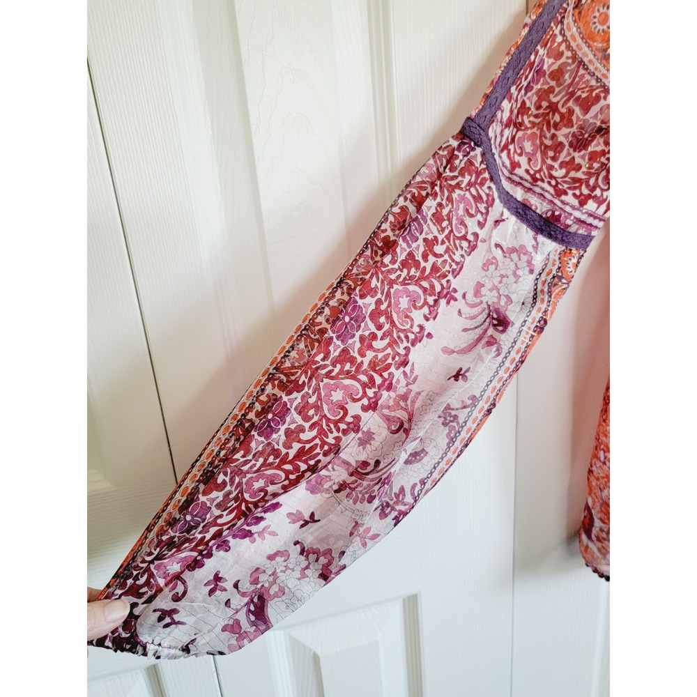 Maeve Anthropologie S Silk Paisley Metallic Stripe Blouse Orange Purple Small‎ - Picture 7 of 15